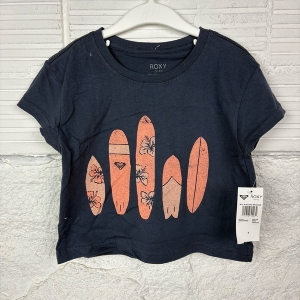 NWT Roxy Navy Blue & pink Surfboard Graphic Tee size 4